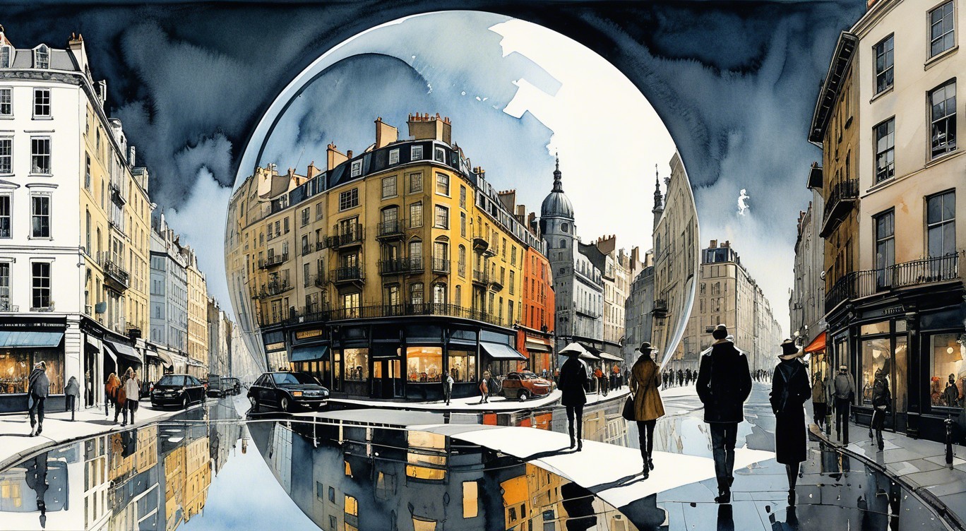 Vibrant Cityscape with Classic Buildings and Reflections