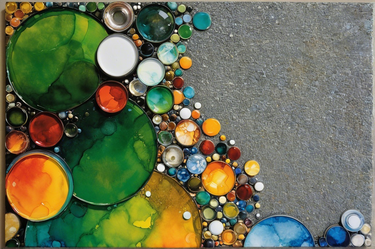 Colorful Glass Marbles on Textured Gray Background
