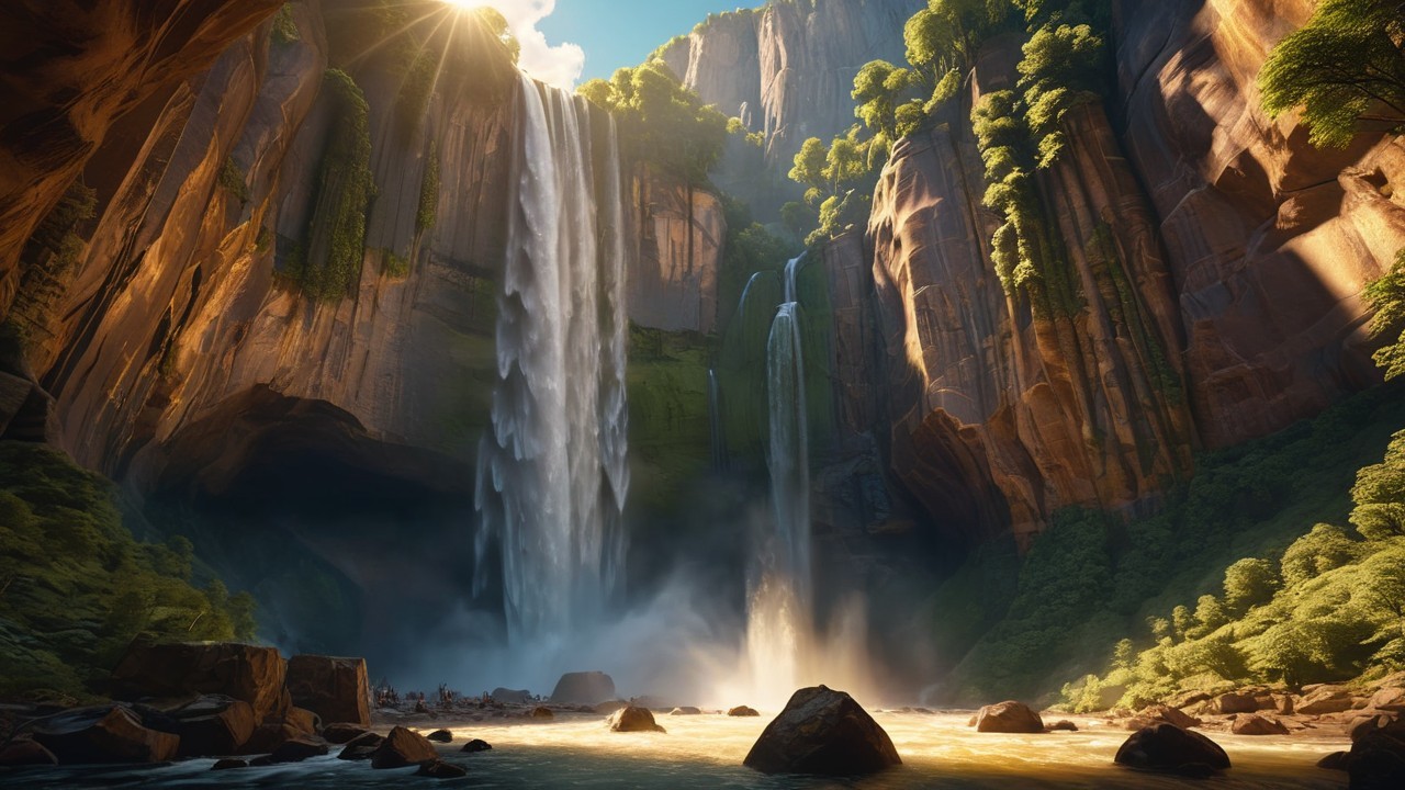 Majestic Waterfalls in Lush Green Landscape
