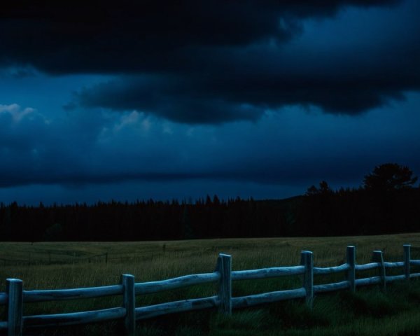 Serene Landscape with Dark Sky and Wooden Fence