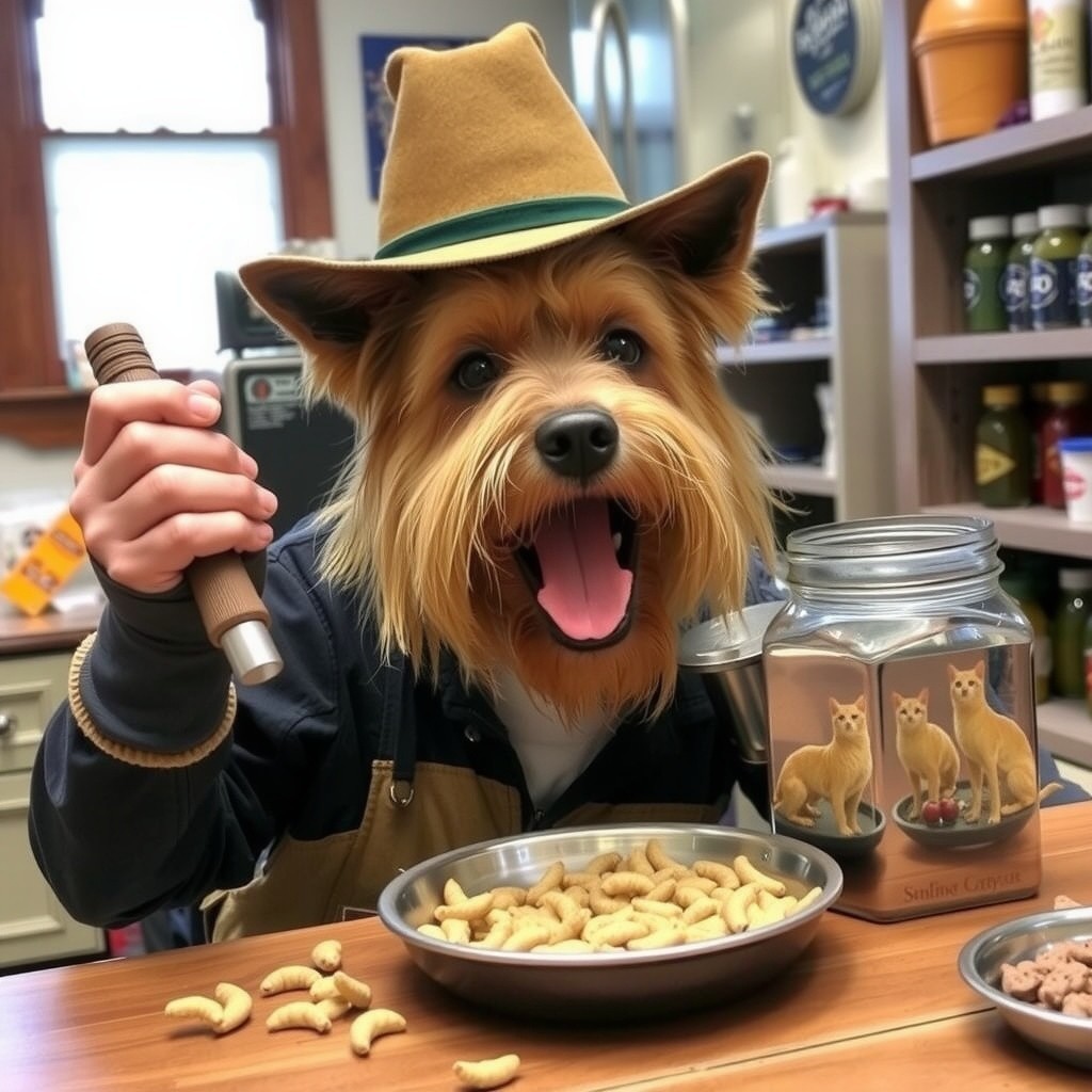 Whimsical Scene with Dog Mask and Pet Treats