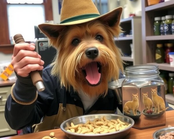 Whimsical Scene with Dog Mask and Pet Treats