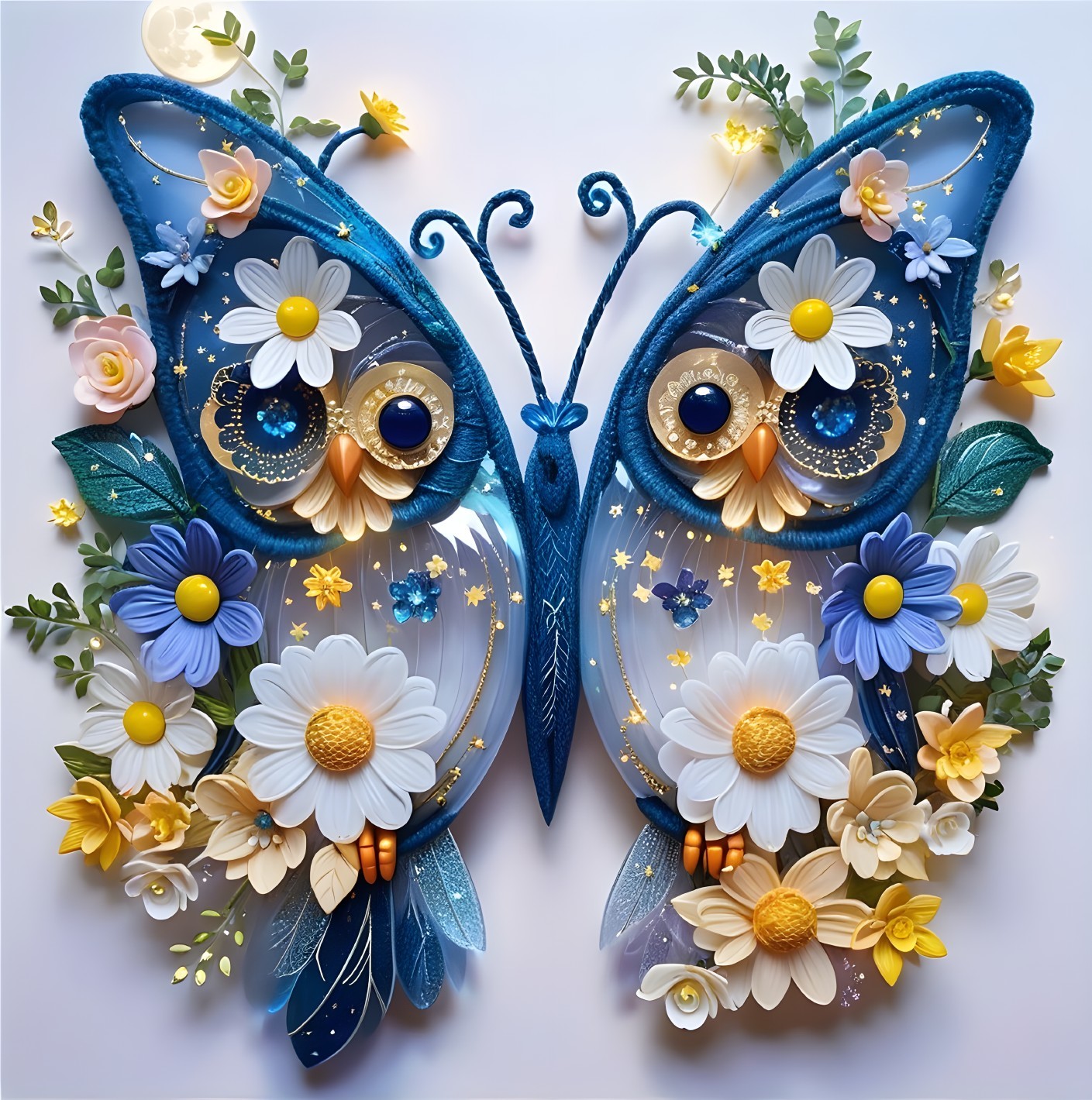 Whimsical Butterfly Collage with Owls and Flowers