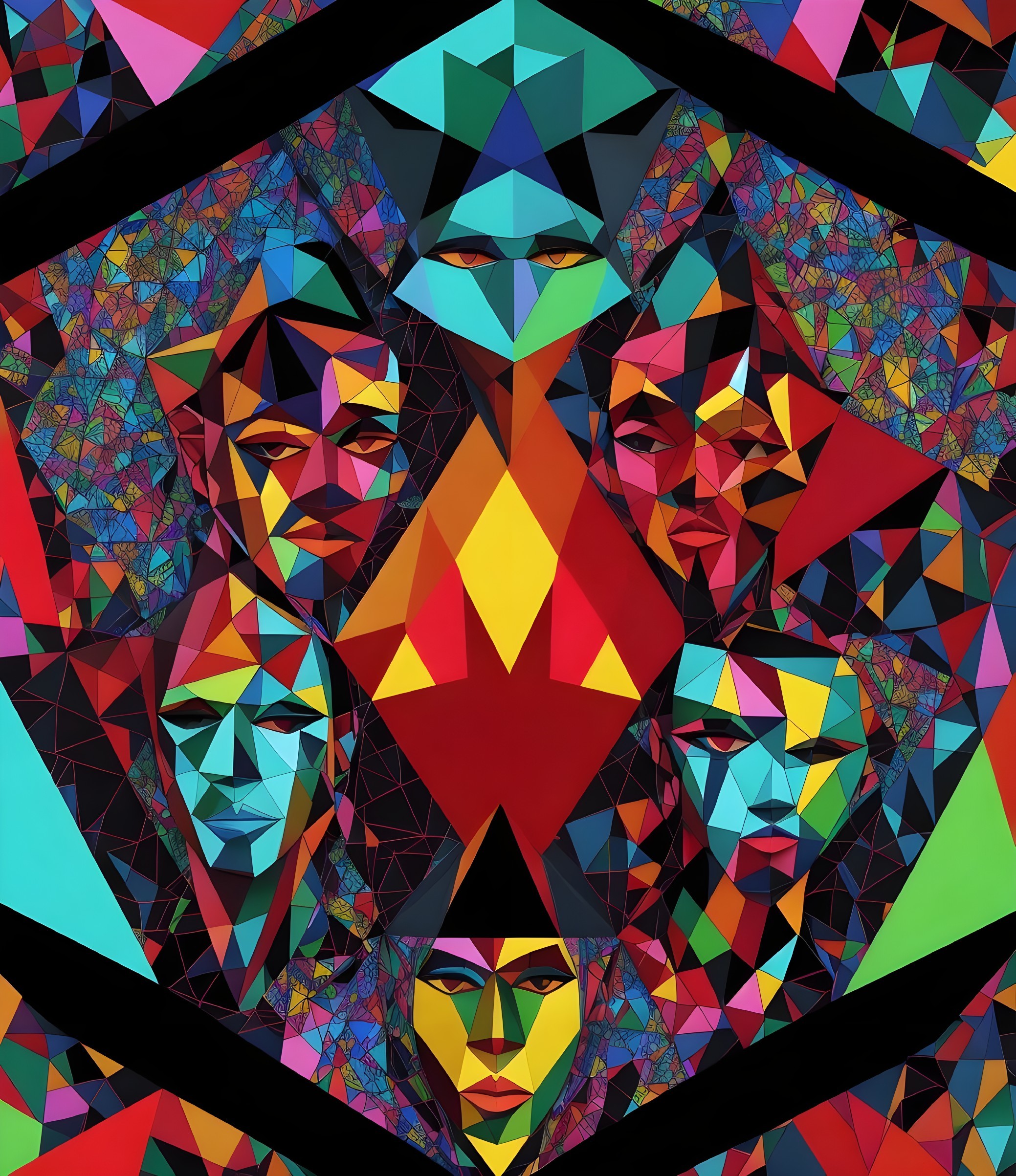 Geometric Artwork with Multicolored Triangular Faces