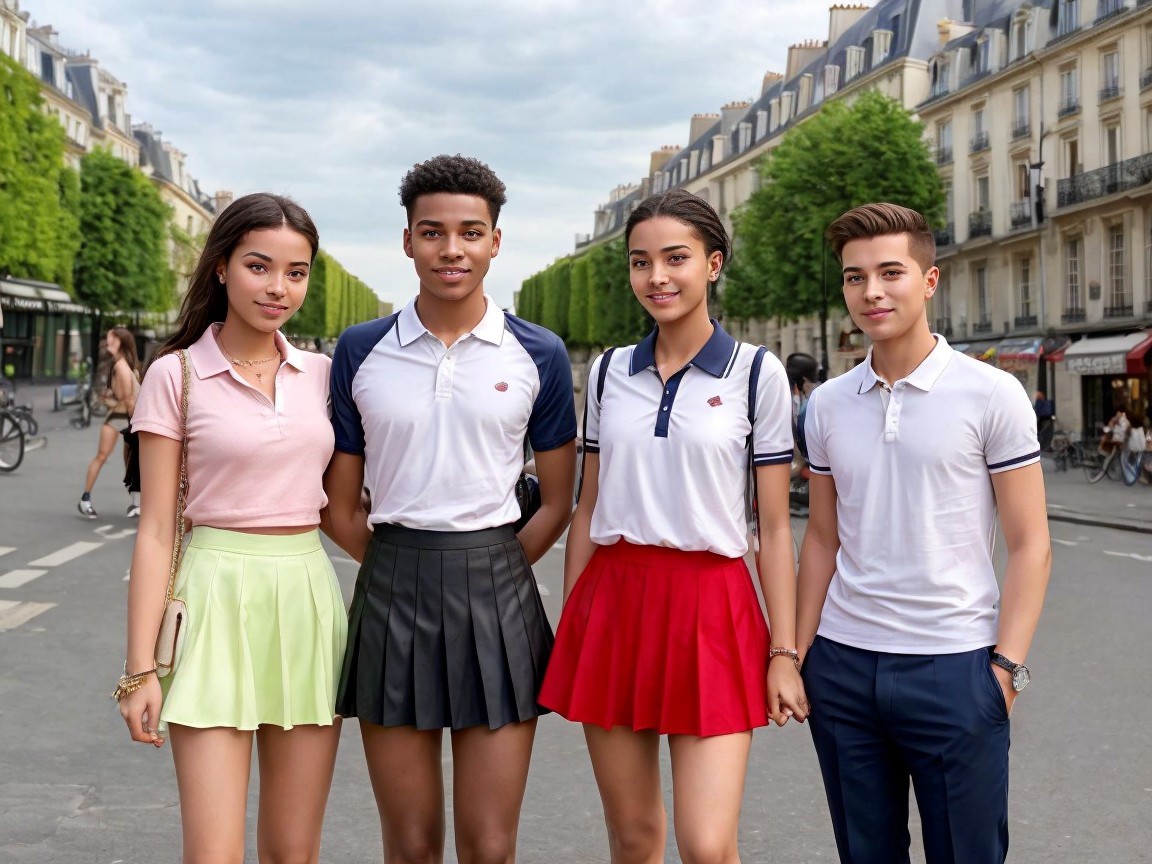 Stylish Young People in Urban Setting with Classic Architecture