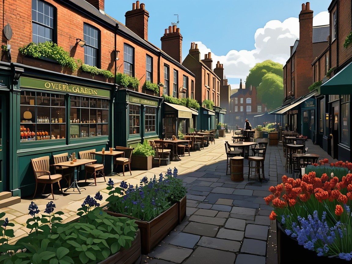 Charming Cobblestone Street with Quaint Cafes and Pubs