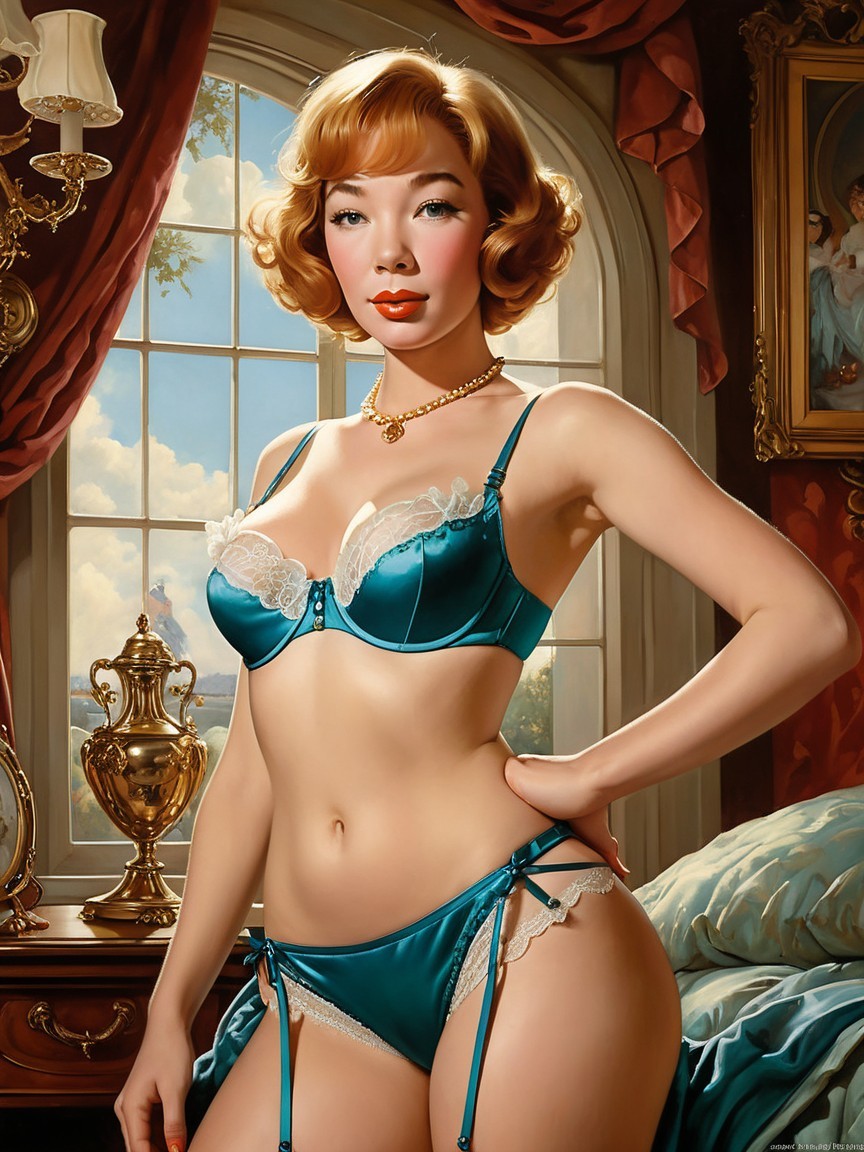 Glamorous Retro Illustration of Woman in Lingerie
