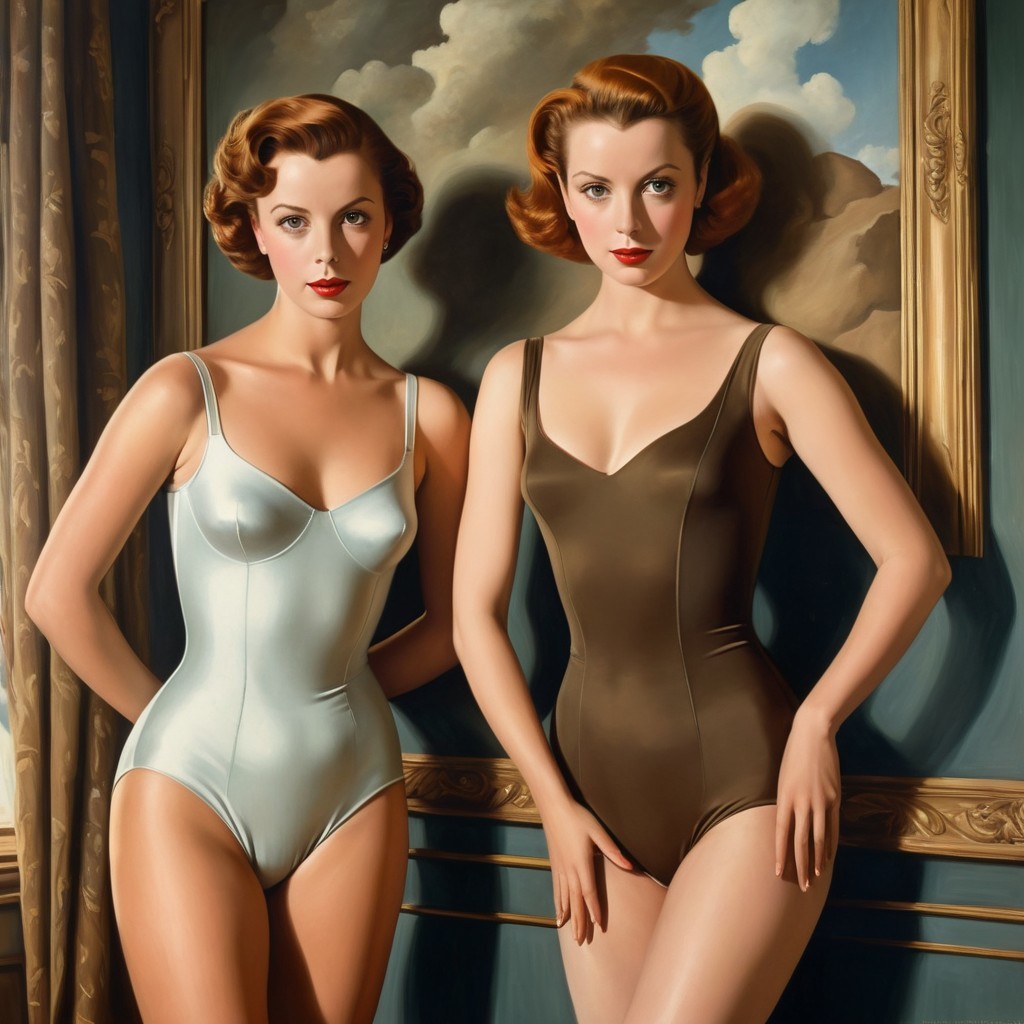 Glamorous Women in Vintage Swimsuits in Luxurious Setting