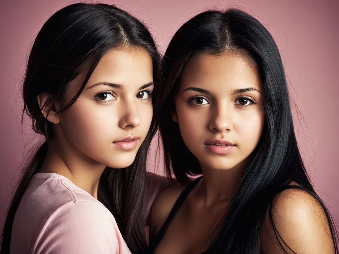 Portrait of Two Young Women with Natural Beauty