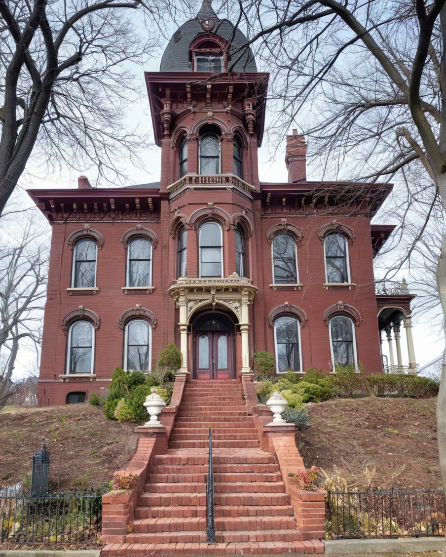 Victorian Mansion with Red Brick Exterior and Gardens