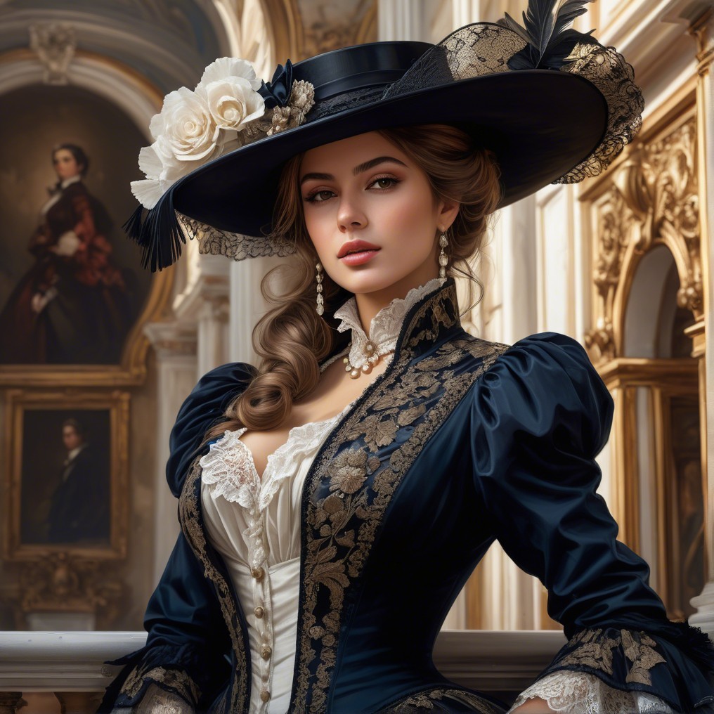 Elegant Young Woman in Lavish Historical Setting