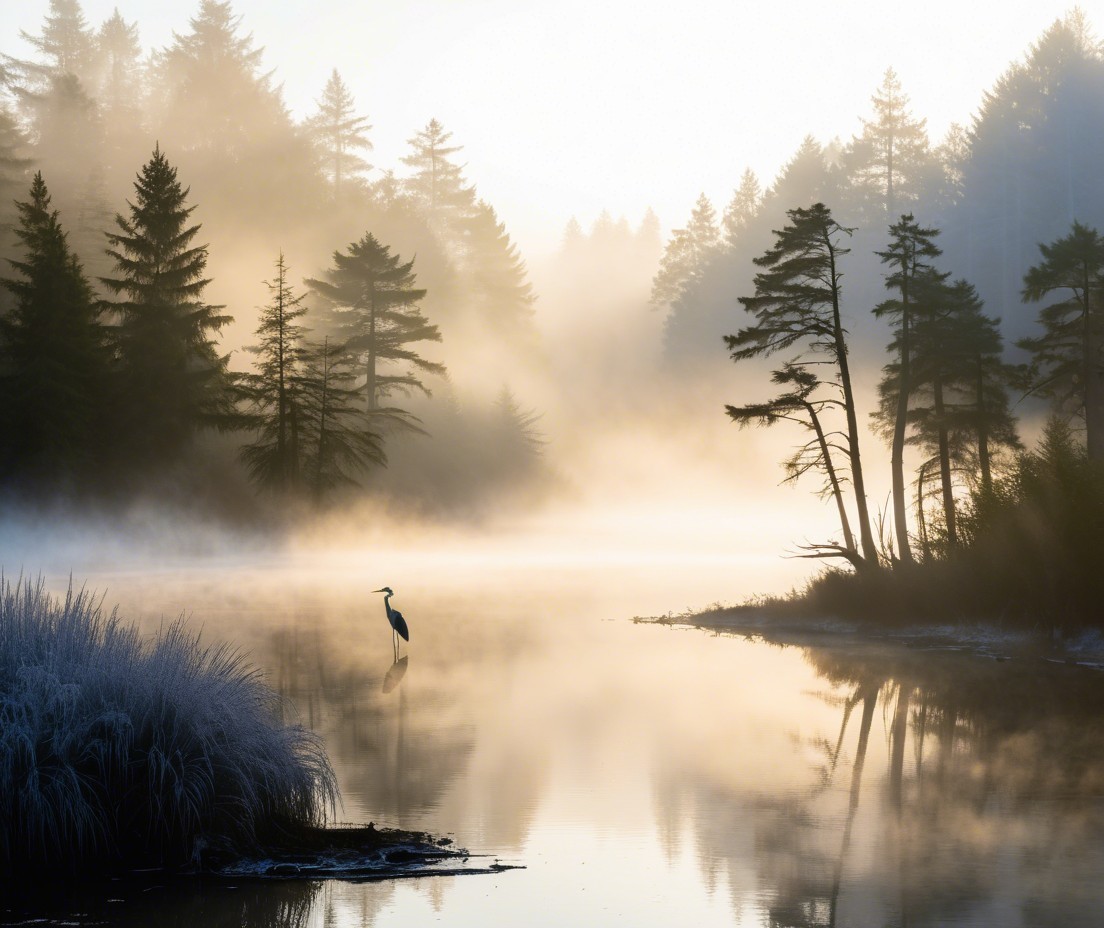 Serene Morning Landscape with Mist-Covered Lake