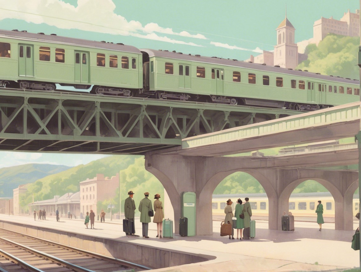 Pastel Illustration of a Vintage Train Station Scene