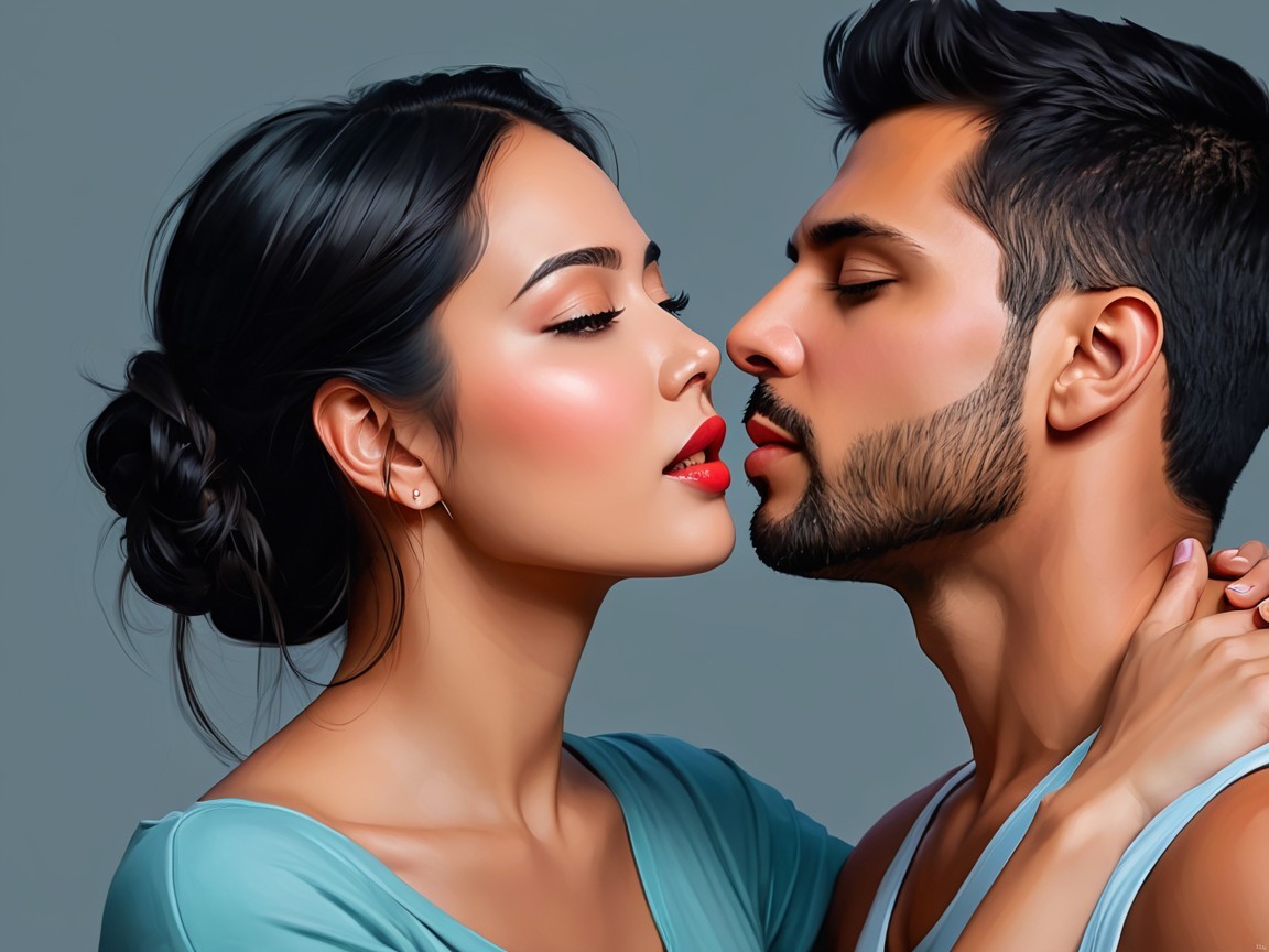 Close-up Portrait of Intimate Couple's Faces