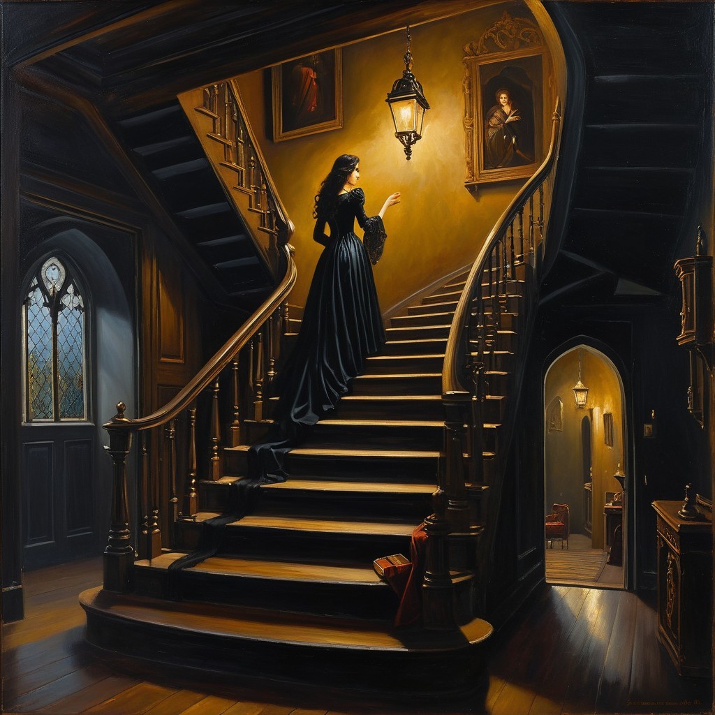 Dimly Lit Staircase in Elegant Old Mansion
