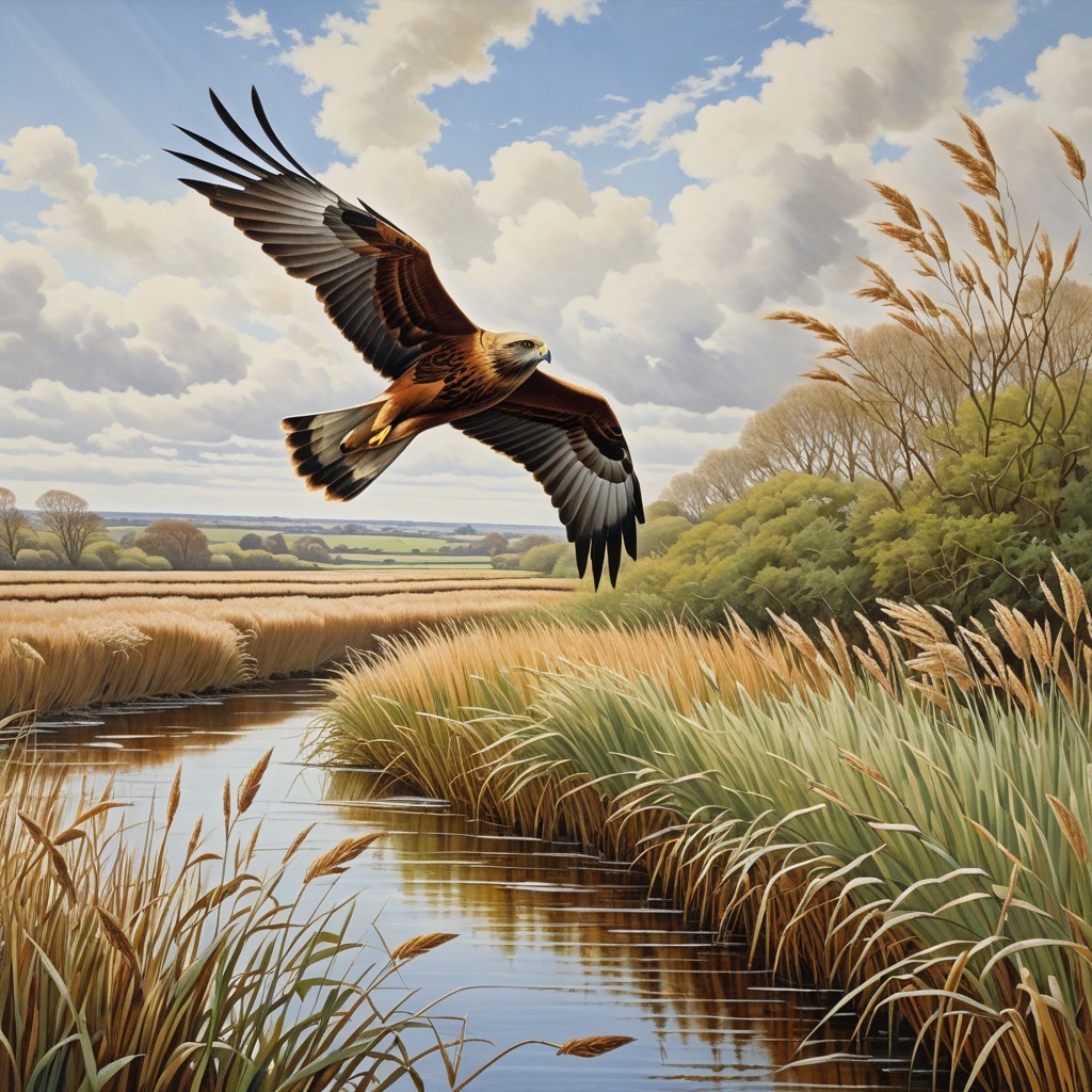 Majestic Eagle Soaring Over Tranquil River Landscape