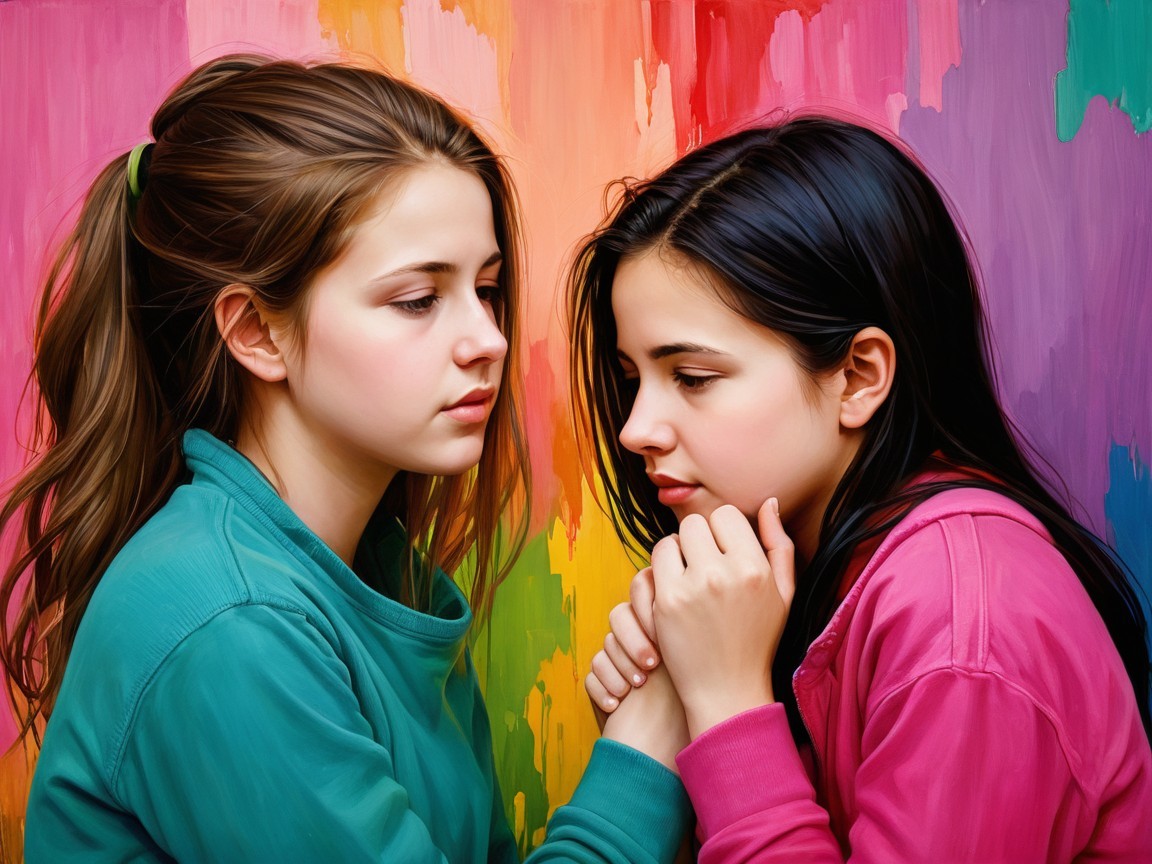 Two Young Girls Sharing an Intimate Moment Together