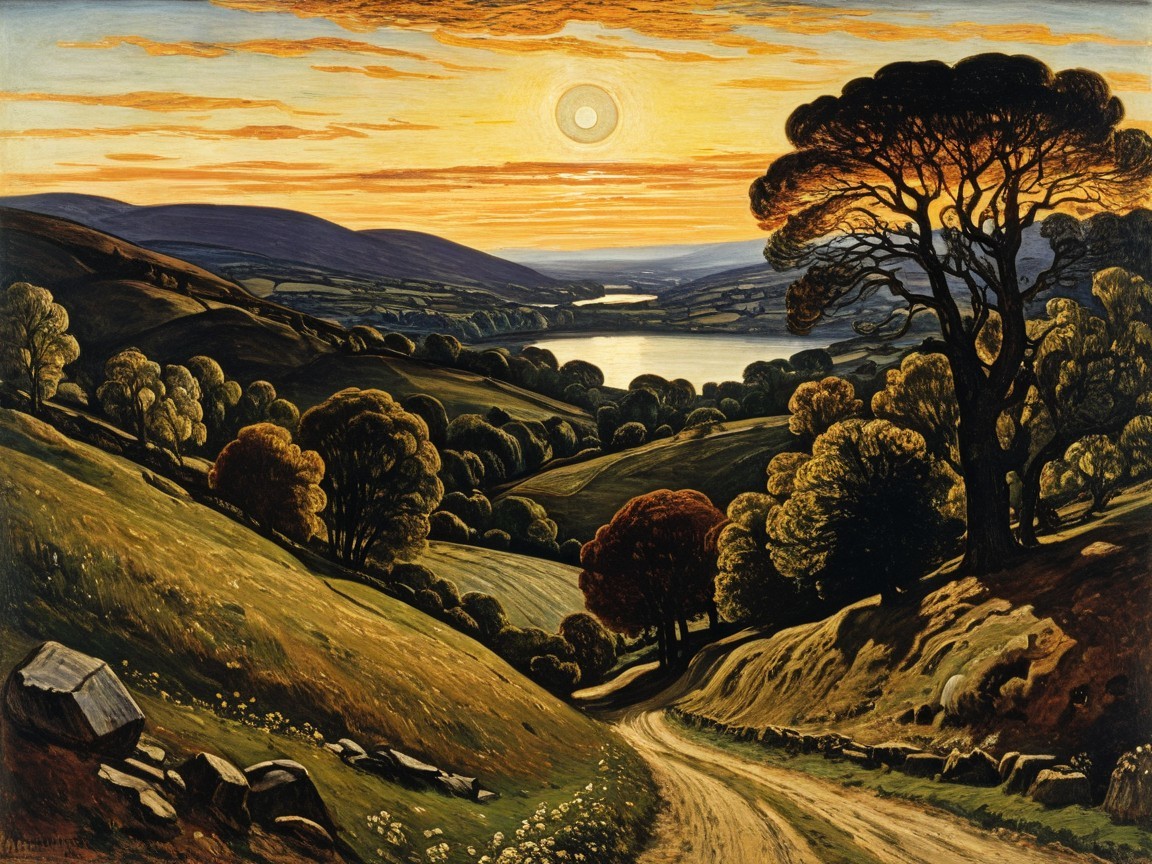 Serene Landscape of Rolling Hills at Sunset