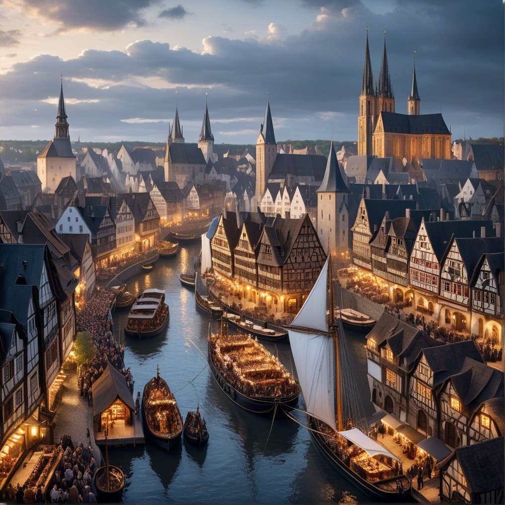 Charming Medieval Town by Riverside with Evening Market
