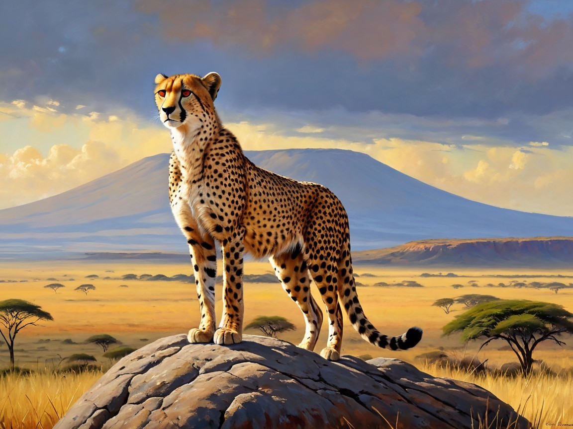 Photorealistic Painting of a Cheetah on a Rock