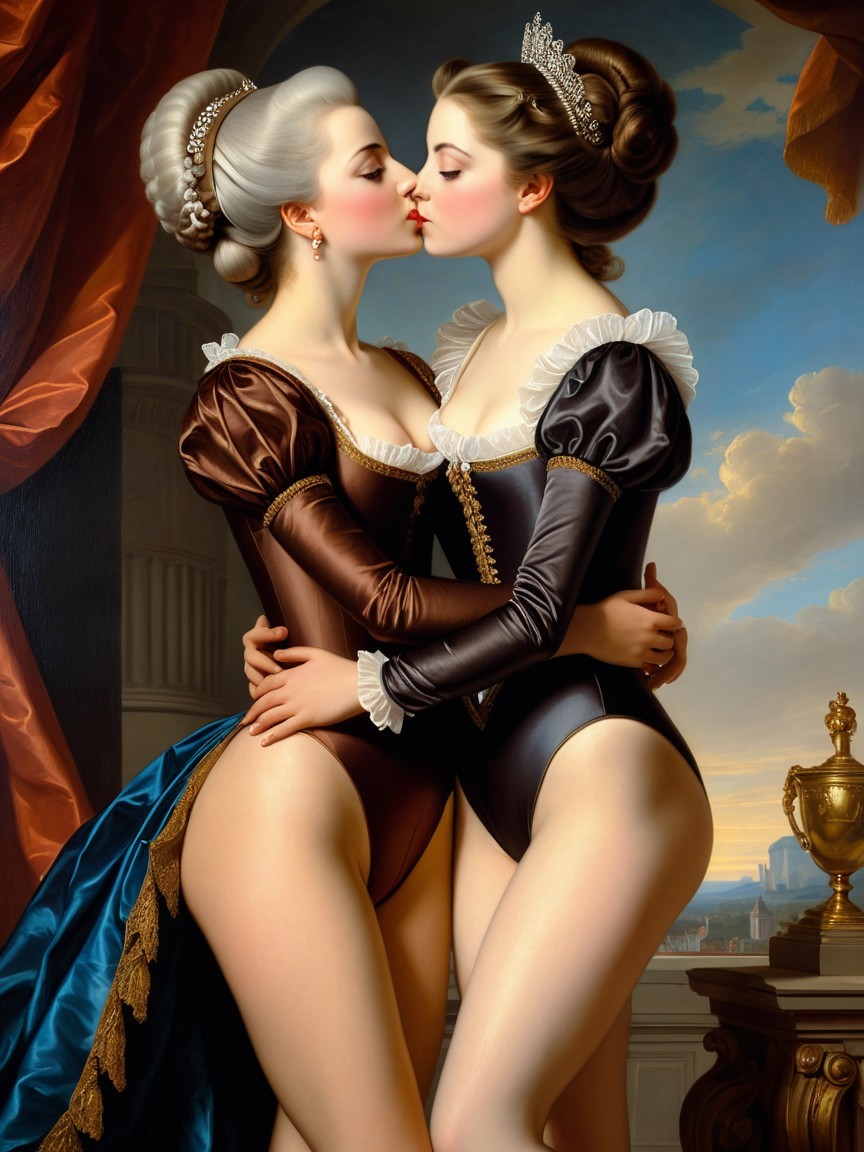 Elegant Women in Regal Bodysuits in Romantic Setting
