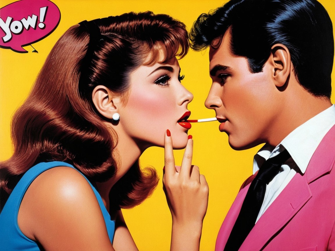 Retro Illustration of Glamorous Couple in Profile