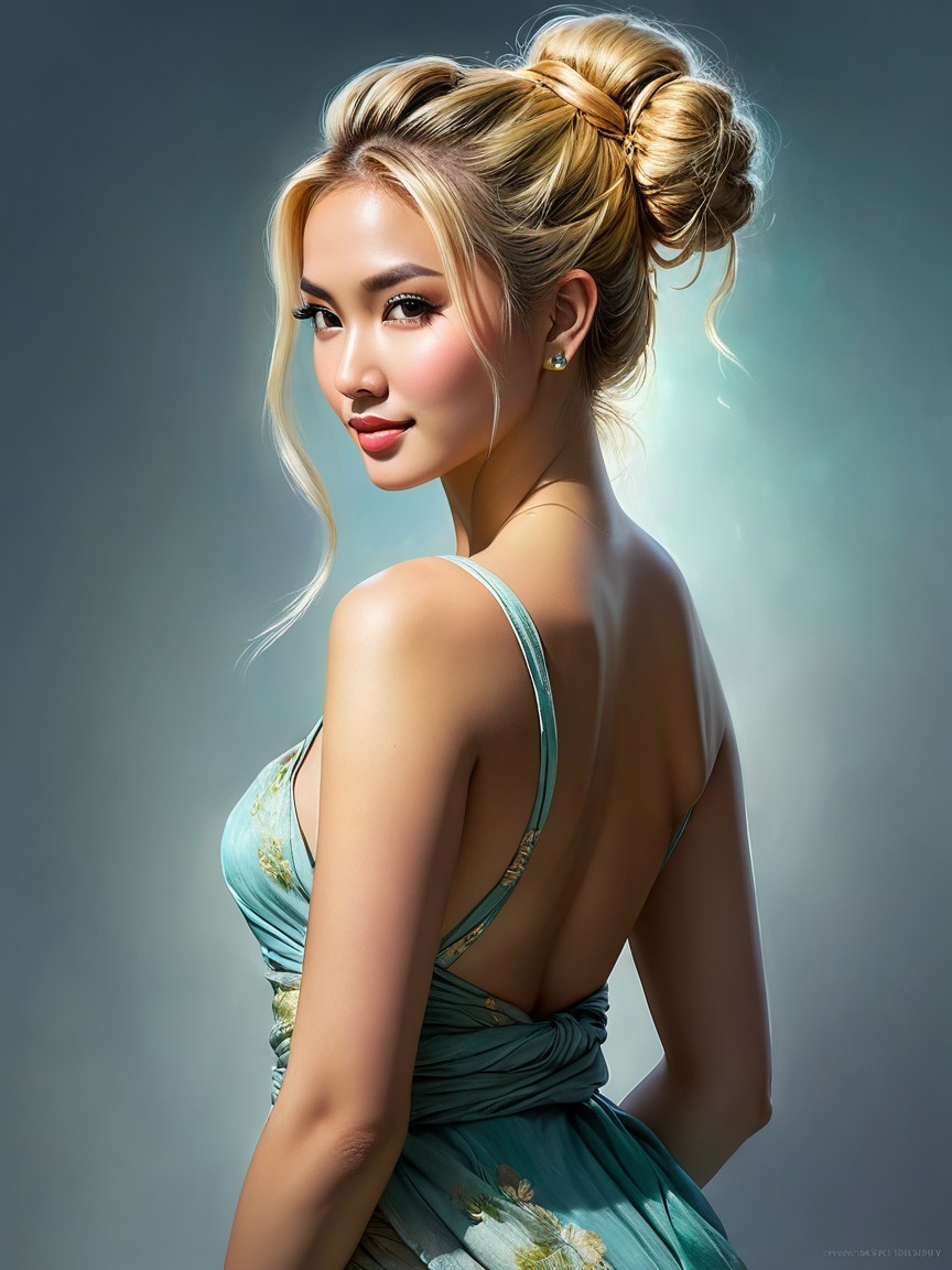 Portrait of a Young Woman in Turquoise Floral Dress