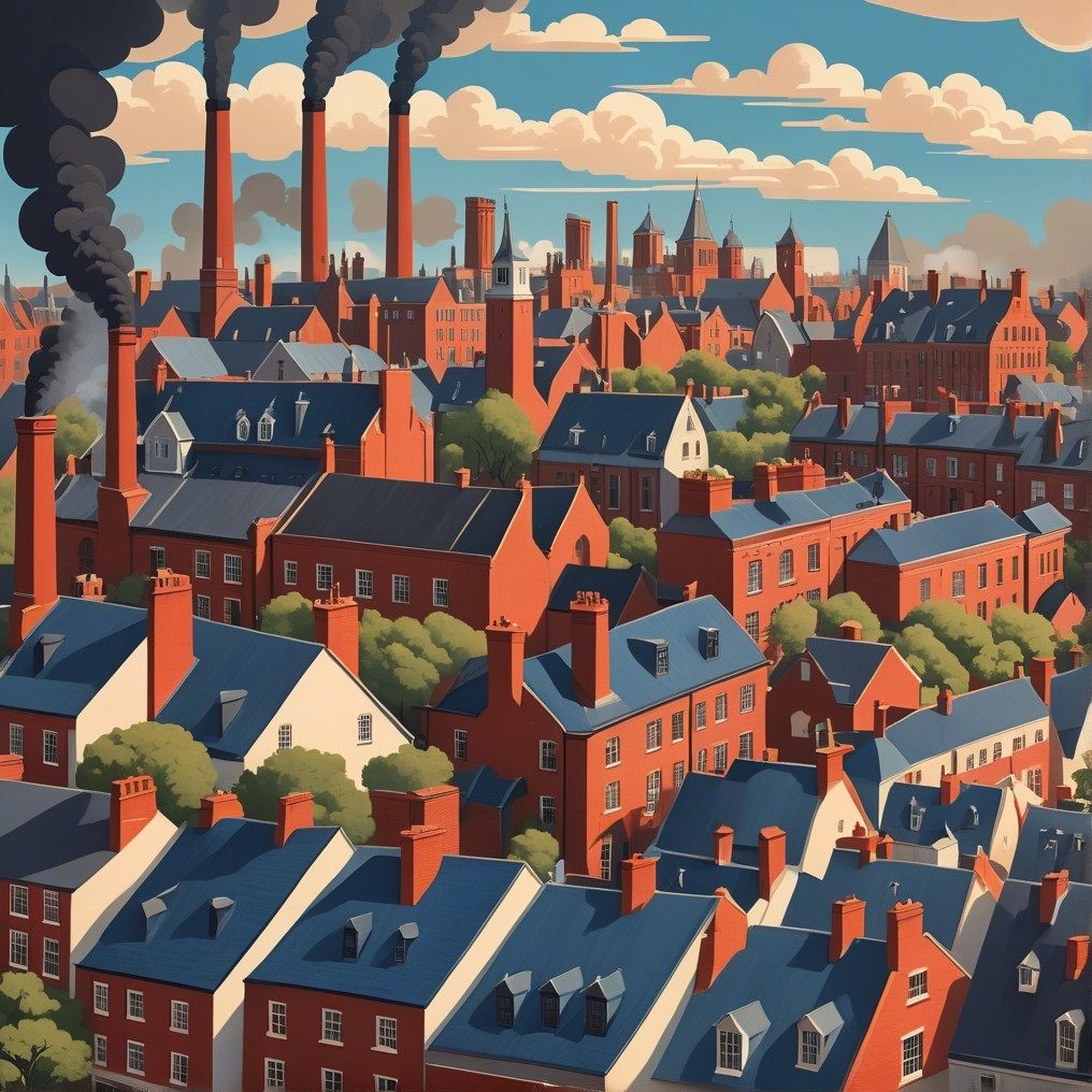 Industrial Cityscape with Brick Buildings and Nature