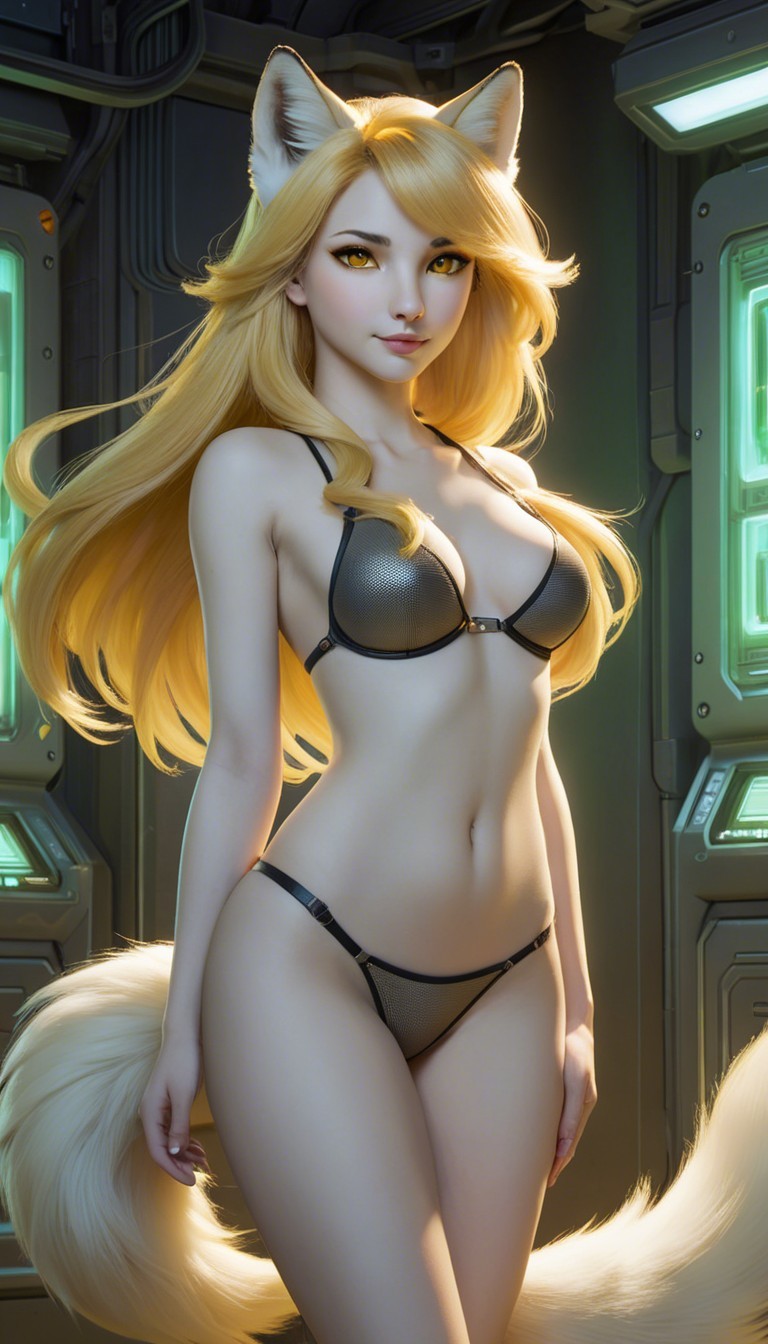 Futuristic Character with Blonde Hair and Feline Ears