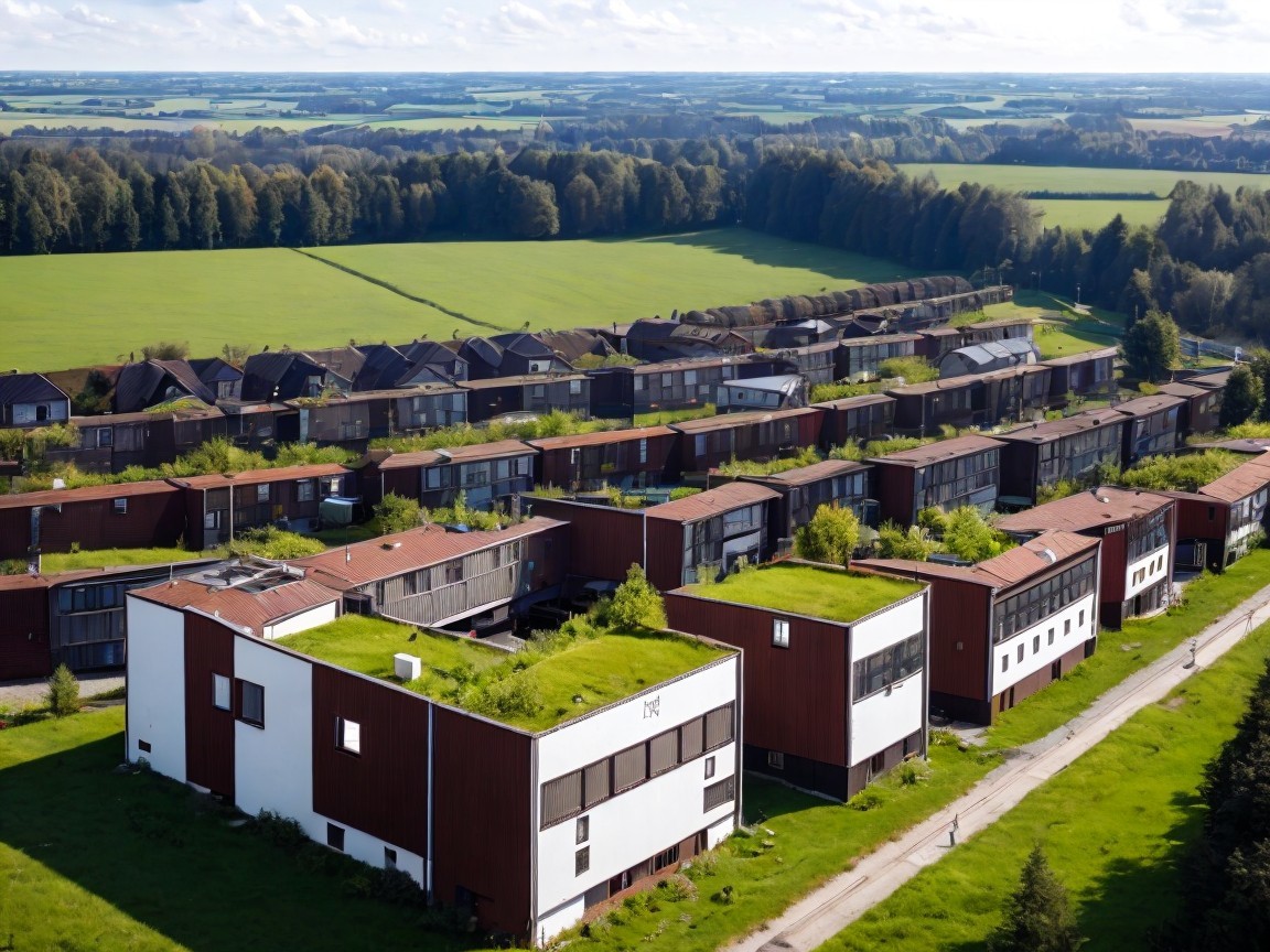Aerial View of Modern Sustainable Residential Area