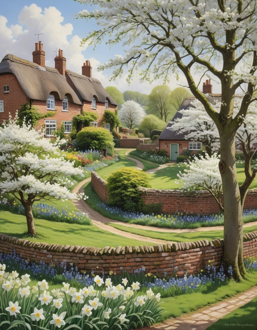 Charming Countryside Scene with Thatched Cottages