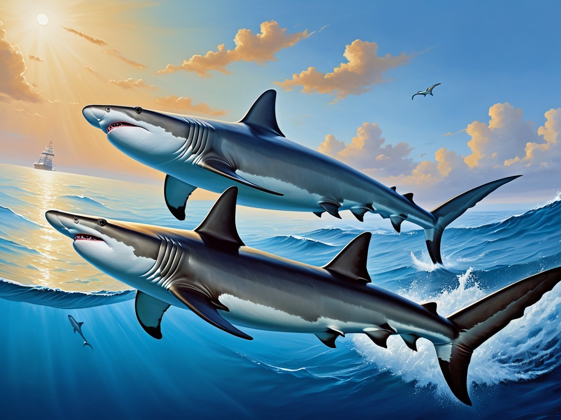 Majestic sharks swimming in vibrant blue waters