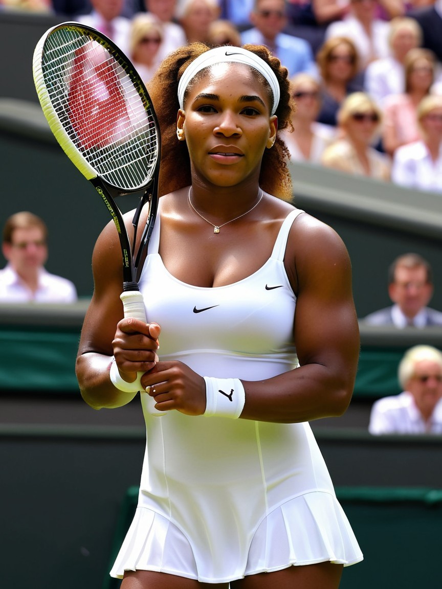 Female Tennis Player in White Outfit on Court