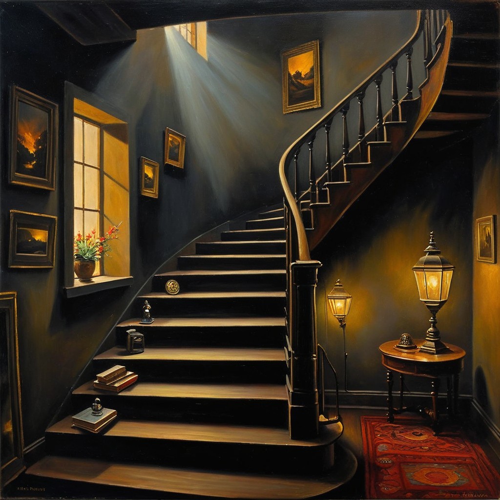 Inviting staircase in a dimly lit hallway setting