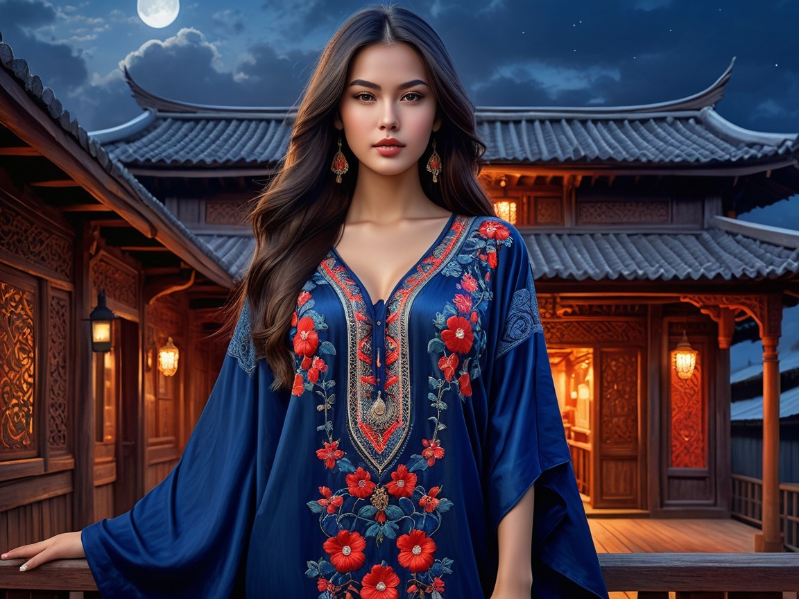 Night Portrait of a Woman in Traditional Chinese Home