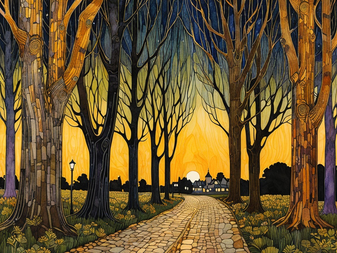 Tranquil Pathway Through Serene Sunset Landscape