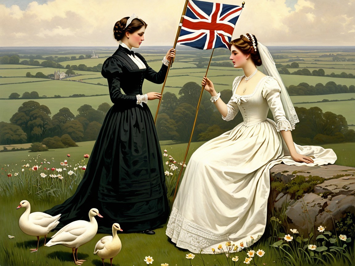 Elegantly Dressed Women in a Pastoral Landscape
