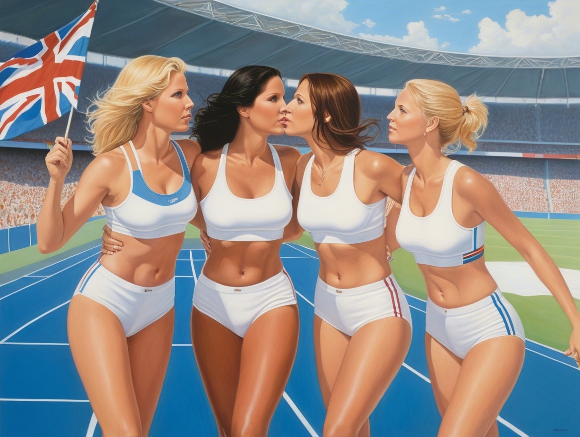 Vibrant Painting of Women on a Running Track