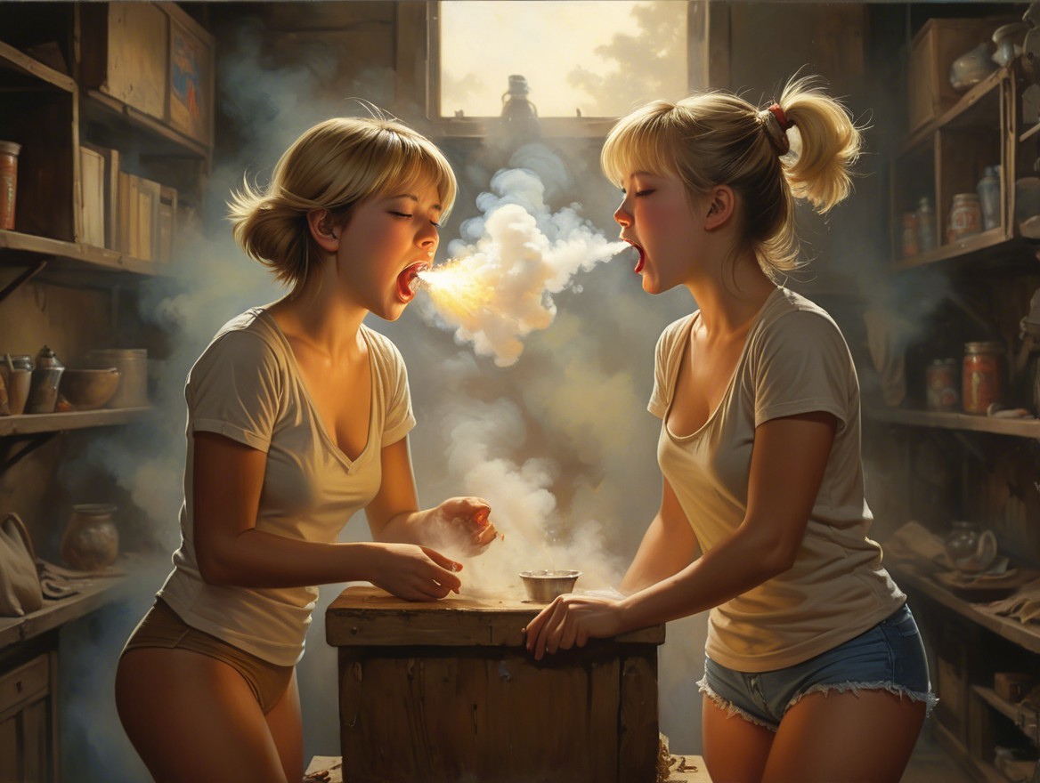 Young women in a sunlit room with glowing mouths