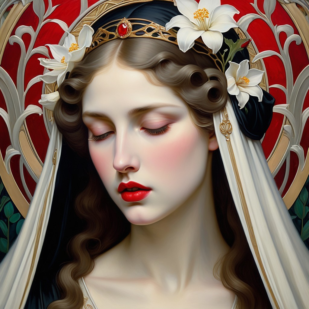 Regal Young Woman with Crown and Floral Adornments
