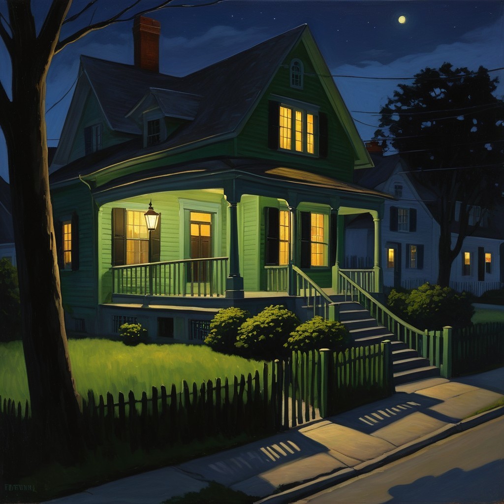 Charming Green House Under Starlit Sky at Night