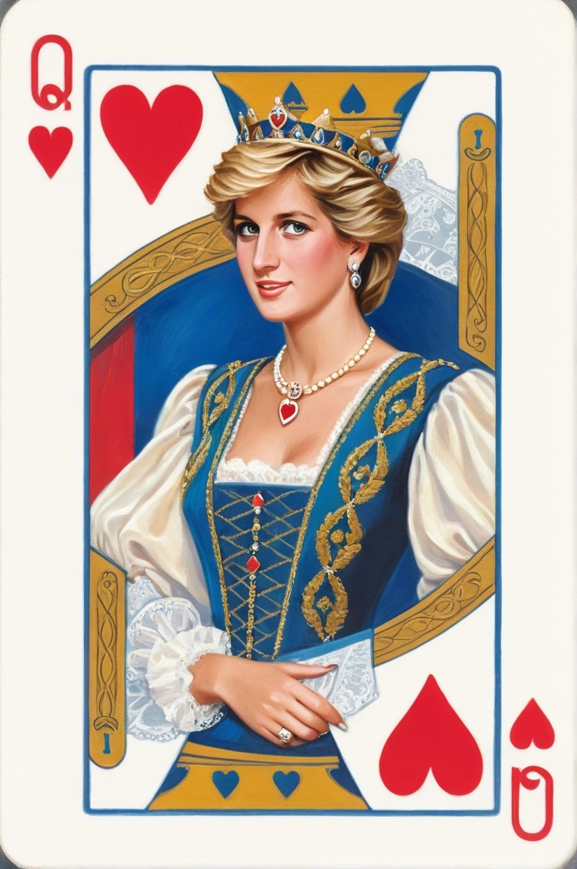 Stylized Portrait of Princess Diana as Queen of Hearts
