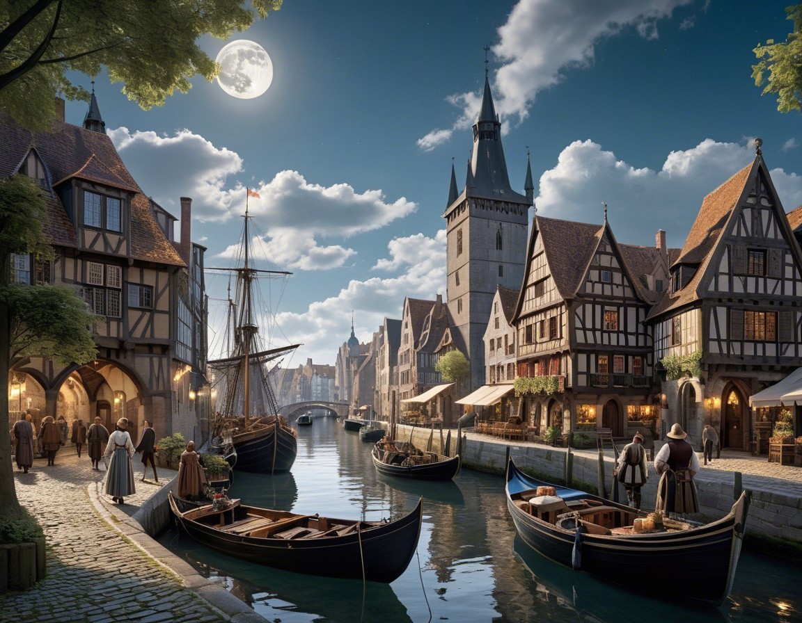 Medieval Town Scene with Timber-Framed Buildings