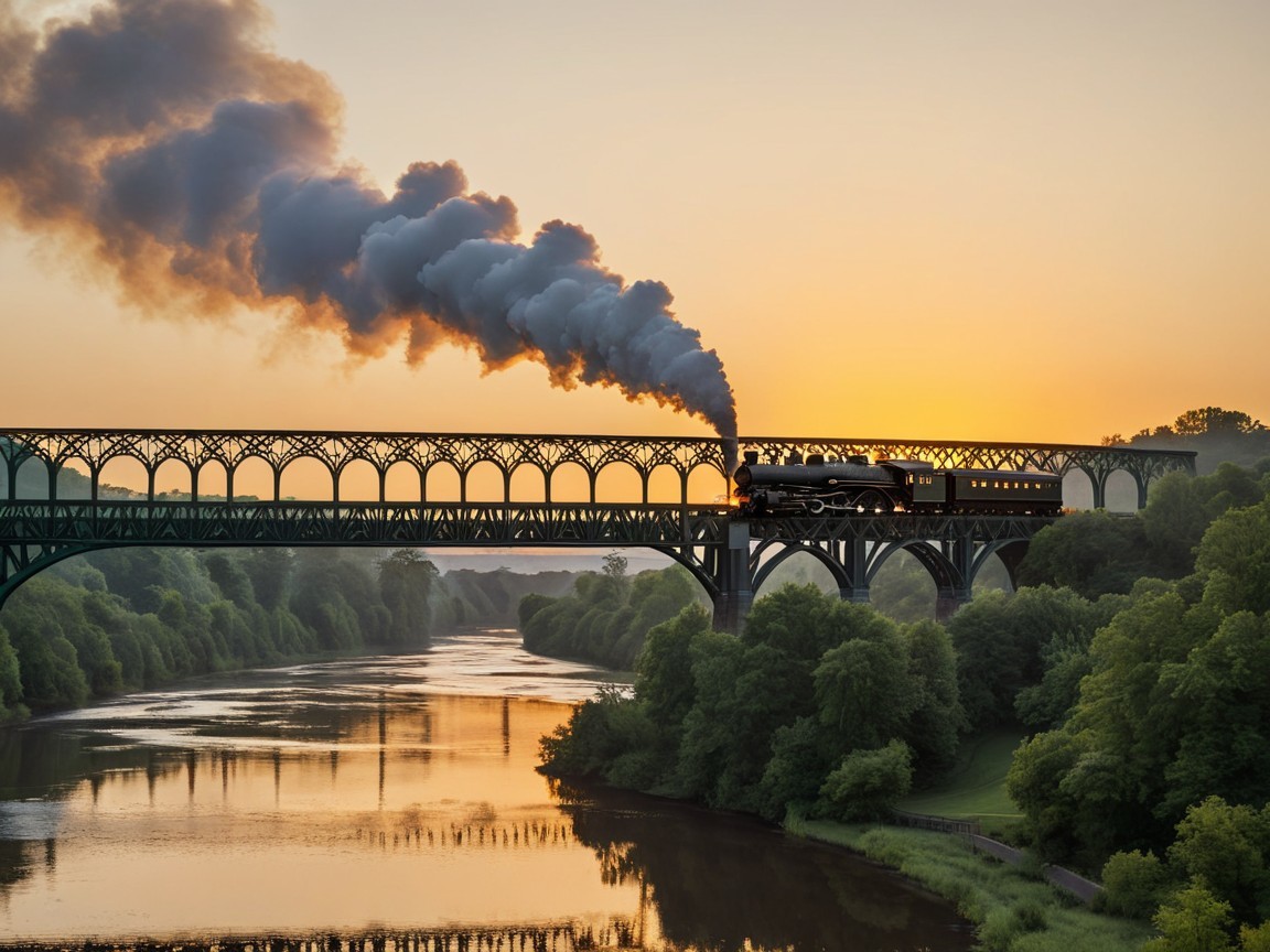 Classic Steam Locomotive on Ornate Green Bridge