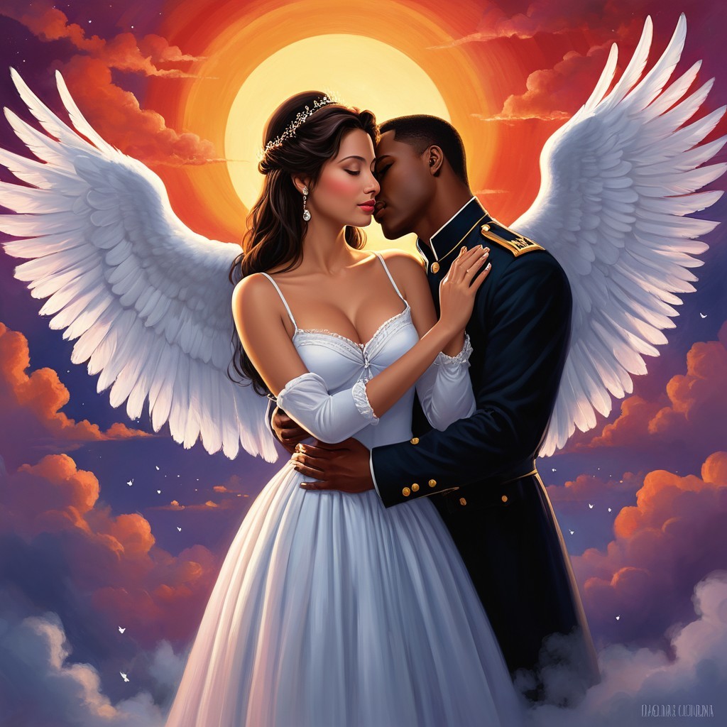 Couple Embraces at Sunset with Fantasy Elements