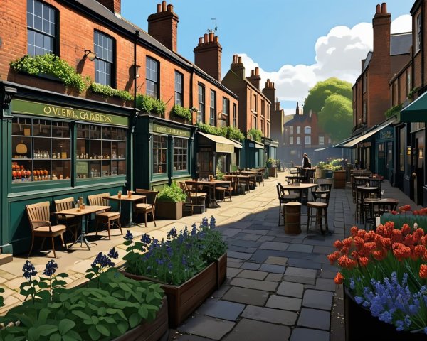 Charming Cobblestone Street with Quaint Cafes and Pubs