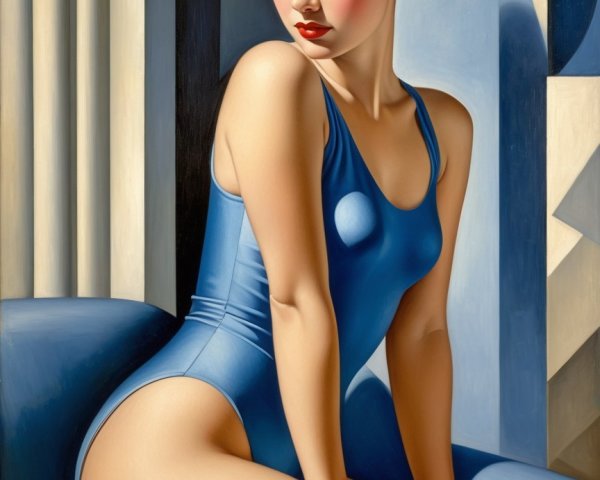 Glamorous Woman in Blue Swimsuit on Chair Artwork