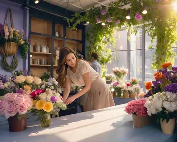 Bright Floral Shop with Colorful Bouquets and Greenery