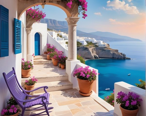Coastal Scene with Pathway and Rocking Chair