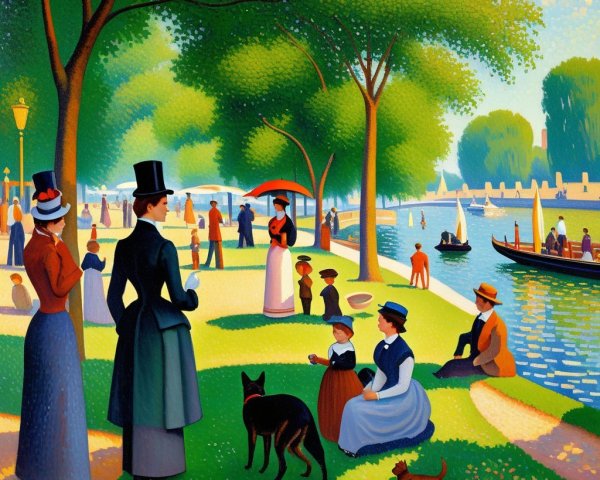Vibrant Park Scene with Elegantly Dressed Individuals